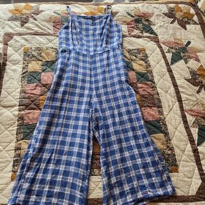 Old Navy Blue Plaid Wide-Leg Jumpsuit with Adjustable Straps